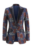 Blue Red Floral One Button Peak Lapel Women Suits