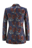 Blue Red Floral One Button Peak Lapel Women Suits