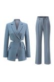 Grey Blue Notched Lapel 2 Pieces Cut Out Prom Suits