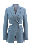 Grey Blue Notched Lapel 2 Pieces Cut Out Prom Suits