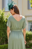 Eucalyptus Chiffon Bateau Neck Tea Length Wedding Guest Dress