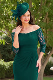 Royal Blue Chiffon Off the Shoulder Sheath Long Wedding Guest Dress with Lace