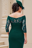 Royal Blue Chiffon Off the Shoulder Sheath Long Wedding Guest Dress with Lace