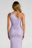 Lilac One Shoulder Satin Sheath Long Bridesmaid Dress