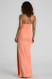 Sunset Spaghetti Straps Sheath Long Bridesmaid Dress with Slit