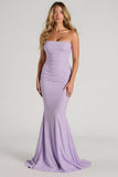 Lilac Strapless Mermaid Satin Long Bridesmaid Dress