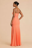 Orange Strapless Satin Sheath Long Bridesmaid Dress with Slit