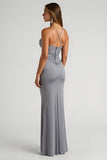 Steel Grey Mermaid Ruched Spaghetti Straps Long Bridesmaid Dress