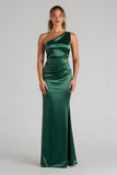 Dark Green Mermaid One Shoulder Maxi Bridesmaid Dress