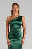Dark Green Mermaid One Shoulder Maxi Bridesmaid Dress