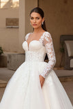 Ivory A Line Long Sleeves Sweep Train Wedding Dress with Lace