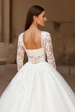 Ivory A Line Long Sleeves Sweep Train Wedding Dress with Lace