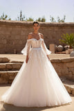 Ivory Tulle Ball Gown Sweep Train Wedding Dress With Lace