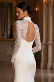 Ivory Mermaid High Neck Long Sleeve Court Train Wedding Dress With Lace