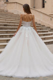 Ivory Tulle Corset A Line Appliqued Sweep Train Wedding Dress