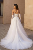 Strapless A Line Ivory Tulle Corset Long Wedding Dress