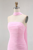 Blush Strapless Ruched Long Bridesmaid Dress with Slit
