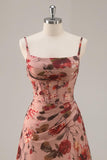 Printed A Line Dusty Rose Corset Homecoming Dress