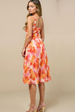 A Line V Neck Printed Sunset Pleated Midi Summer Dress