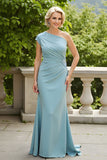 Light Blue Sheath One Shoulder Mother of the Bride Dress with Appiques