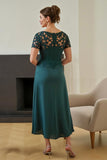 Pine Sheath Ruched V-Neck Long Mother of the Bride Dress with Slit