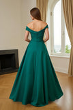 Dark Green A-Line V-Neck Ruched Long Mother of the Bride Dress with Ruffles
