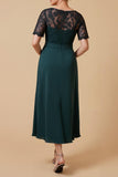 Pine Sheath V-Neck Long Mother of the Bride Dress with Lace