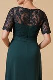 Pine Sheath V-Neck Long Mother of the Bride Dress with Lace