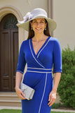 Royal Blue Bodycon V Neck Midi Mother of the Bride Dress with Slit