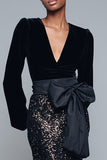 Sparkly Black Mermaid Sequins V-Neck Long Formal Dress with Bow