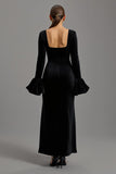 Black Velvet Sheath Long Formal Dress with Sleevs