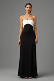 Black White Sheath Satin Strapless Long Formal Dress with Bow