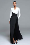 Black and White Patchwork Long Sleeves Formal Dress with Pockets