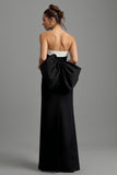 Black White Strapless Sheath Long Formal Dress with Slit