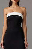 Black White Strapless Sheath Long Formal Dress with Slit