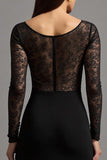 Black Sheath Satin Long Sleeves Formal Dress with Slit