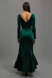Dark Green Mermaid Velvet Long Sleeves Formal Dress