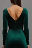 Dark Green Mermaid Velvet Long Sleeves Formal Dress