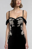 Black Velvet Cold Shoulder Sheath Long Formal Dress