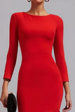 Red Satin Long Sleeves Mermaid Midi Work Dress With Ruffles