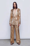 Sparkly Gold Sequins Shawl Lapel 2 Pieces Women Formal Suits