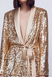 Sparkly Gold Sequins Shawl Lapel 2 Pieces Women Formal Suits