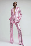 Sparkly Pink 2 Pieces Notched Lapel Women Tuxedo With Pockets