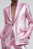 Sparkly Pink 2 Pieces Notched Lapel Women Tuxedo With Pockets