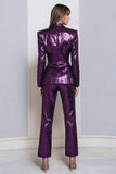 Sparkly 2 Pieces Sequins Dark Purple Peak Lapel Tuxedo With Sleeves