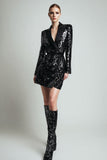 Sparkly Black Bodycon Sequins Lapel Women Blazer