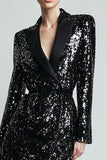 Sparkly Black Bodycon Sequins Lapel Women Blazer