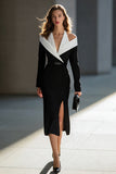 Black Sheath Long Sleeve Work Dress With Belt