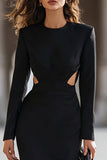 Black Sheath Cut Out Long Sleeve Work Dress