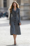 Grey A Line Notched Lapel Single-breasted Long Sleeve Work Dress